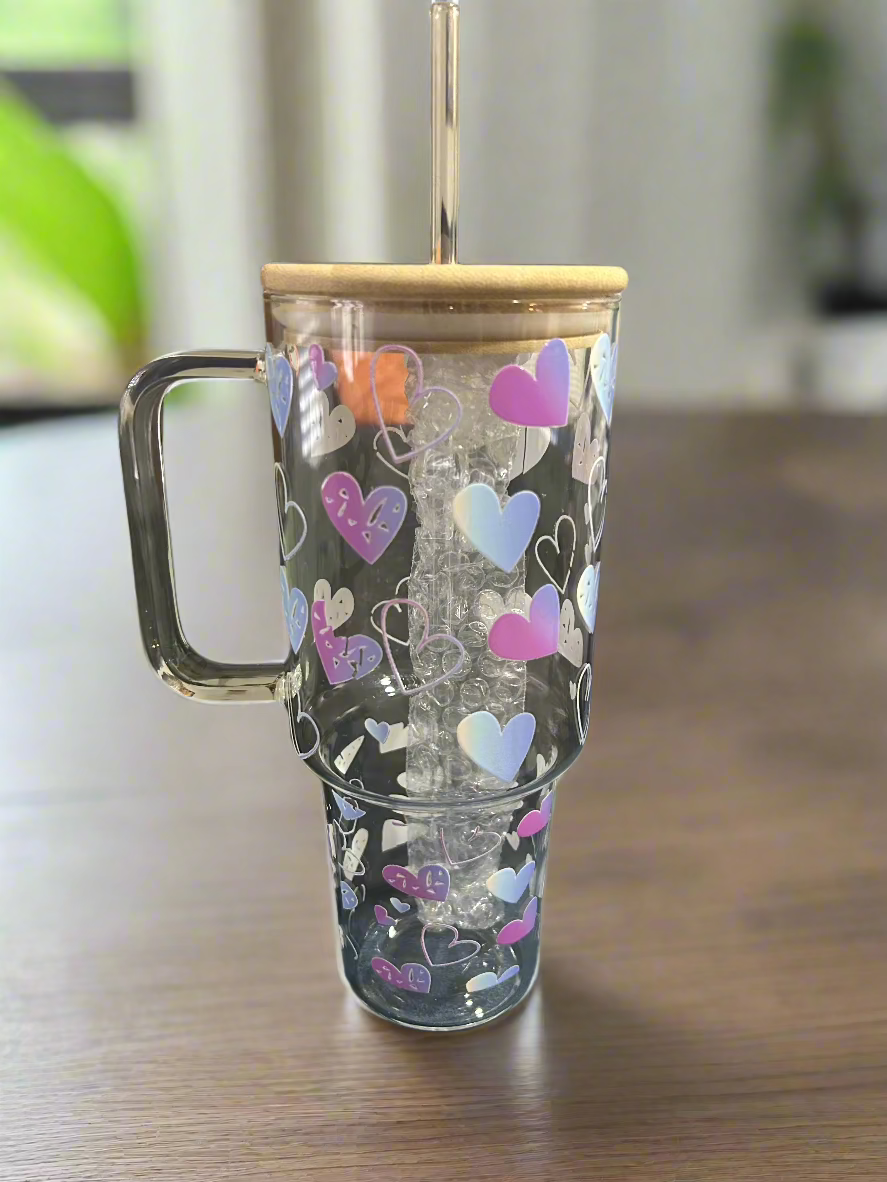 Purple Hearts Glass Tumbler