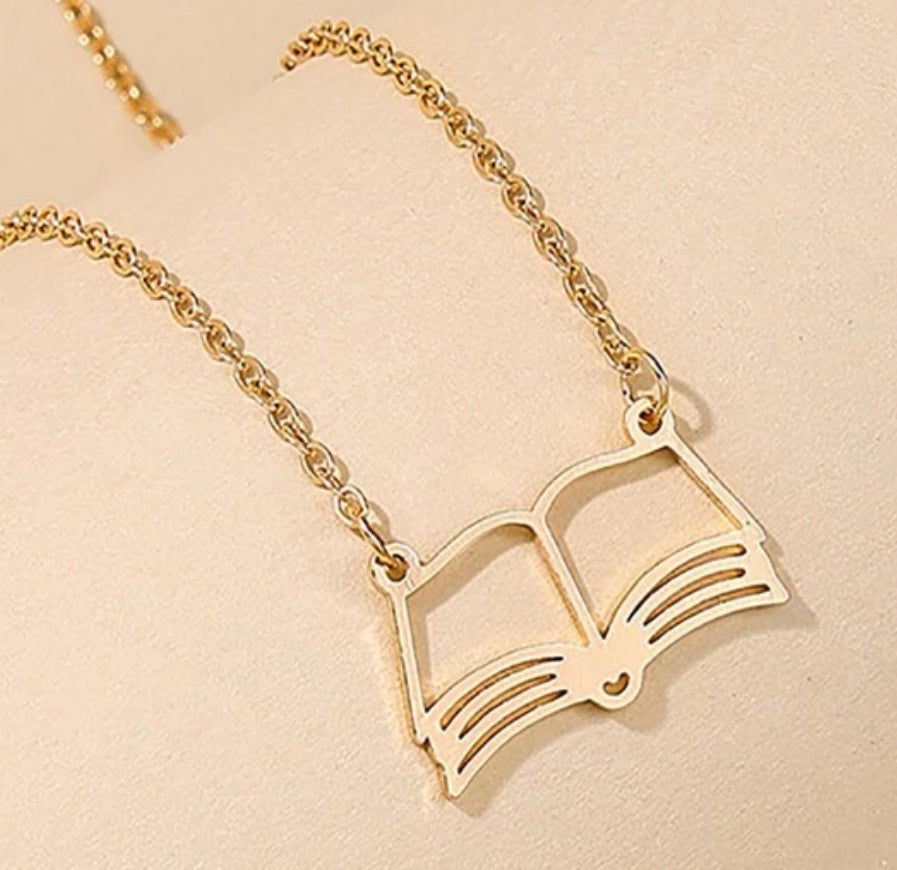 Gold Open Book Necklace