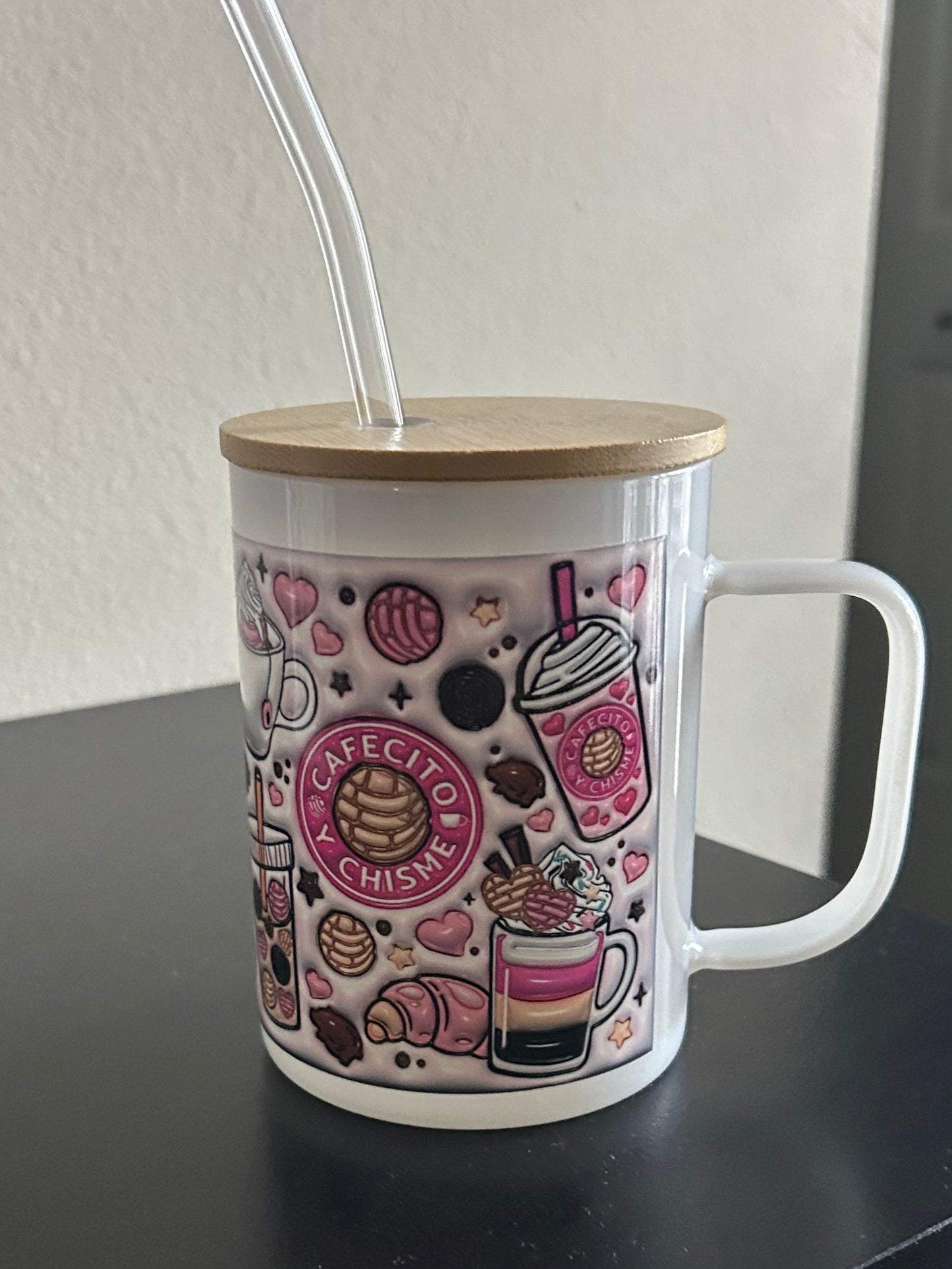 " Cafecito Y Chisme" Mug w/ Lid
