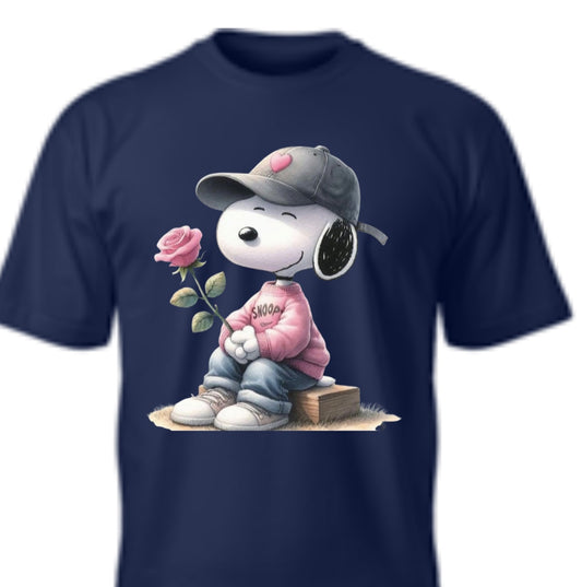 Snoopy w/ a Pink Rose T-shirt